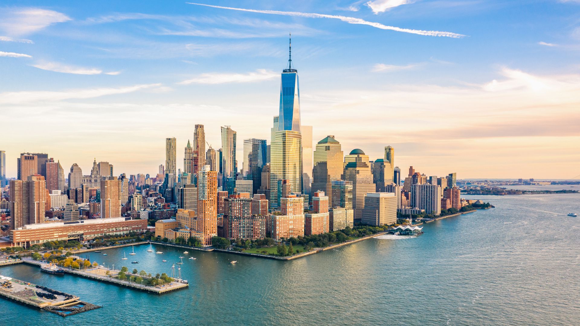 Aerial view of One World Trade Center and Lower Manhattan, home of Dudani Law
